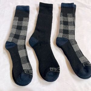 Dickies Steel Toe Premium Plush Thermal Crew Socks 3 pr Black Blue Plaid